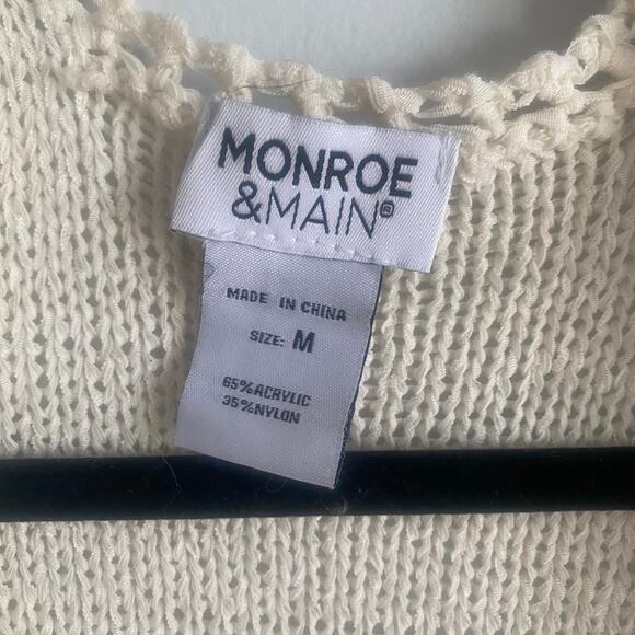 Monroe & Main Vintage Crochet Style‎ Open Front Long Cardigan Cream Boho Medium - Picture 2 of 4